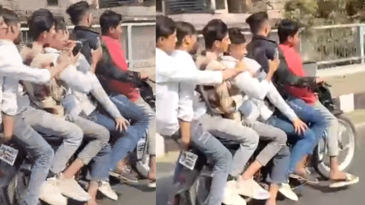 Bhopal VIP रोड पर 7 युवक एक बाइक पर सवार, वीडियो हुआ वायरल