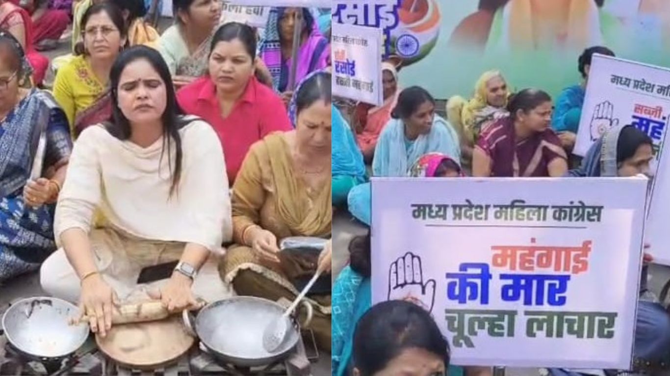 MP News: महिला कांग्रेस ने रसोई बजट पर अनोखा विरोध प्रदर्शन किया