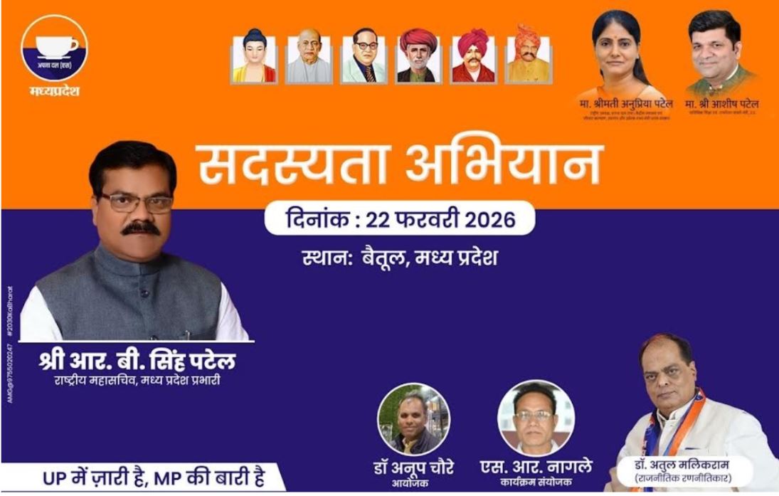 MP अपना दल (एस) का दो दिवसीय प्रदेश स्तरीय कार्यक्रम, सदस्यता अभियान और जिला बैठक 22-23 फरवरी