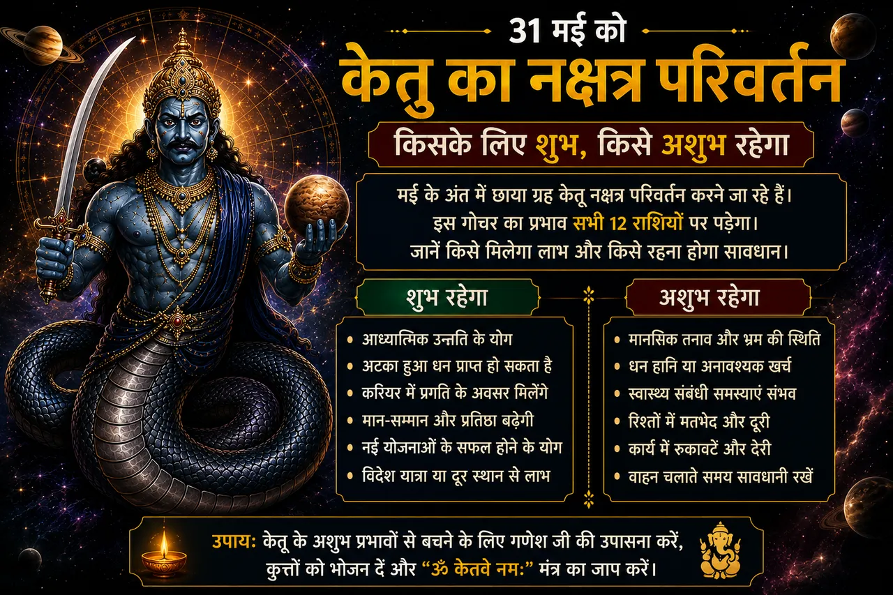Ketu Nakshatra Parivartan 2026: 31 मई को मघा नक्षत्र के तीसरे चरण में प्रवेश करेंगे केतू, जानिए किस राशि को मिलेगा लाभ और किसे बरतनी होगी सावधानी