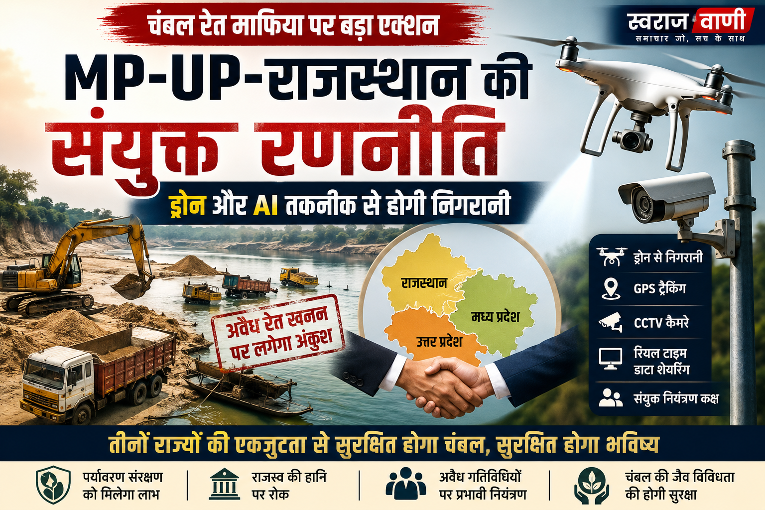 चंबल रेत माफिया पर बड़ा एक्शन: MP-UP-राजस्थान की संयुक्त रणनीति, ड्रोन और AI तकनीक से होगी निगरानी