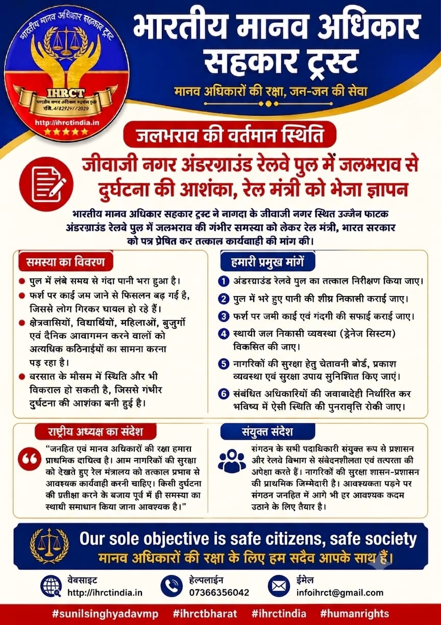 Nagda जीवाजी नगर अंडरग्राउंड रेलवे पुल जलभराव पर बड़ा अलर्ट, रेल मंत्री को भेजा गया पत्र, हादसे की आशंका बढ़ी