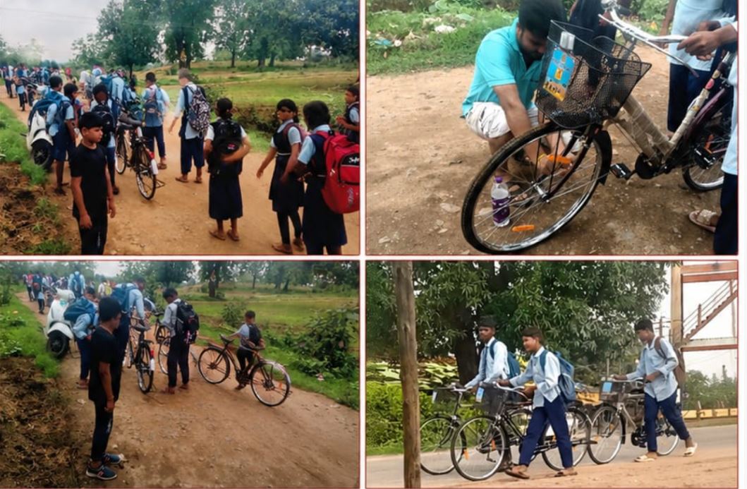 नई साइकिल मिली, लेकिन पहियों में हवा नहीं! छात्रों को धक्का देकर ले जानी पड़ी साइकिलें