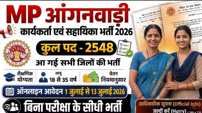 MP Anganwadi Recruitment 2026: 2548 पदों पर भर्ती, महिलाओं के लिए सरकारी नौकरी का सुनहरा मौका