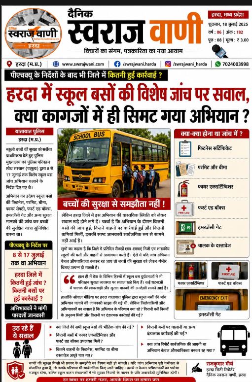Harda : बच्चों की सुरक्षा या सिर्फ औपचारिकता? हरदा में स्कूल बस जांच अभियान पर उठे गंभीर सवाल
