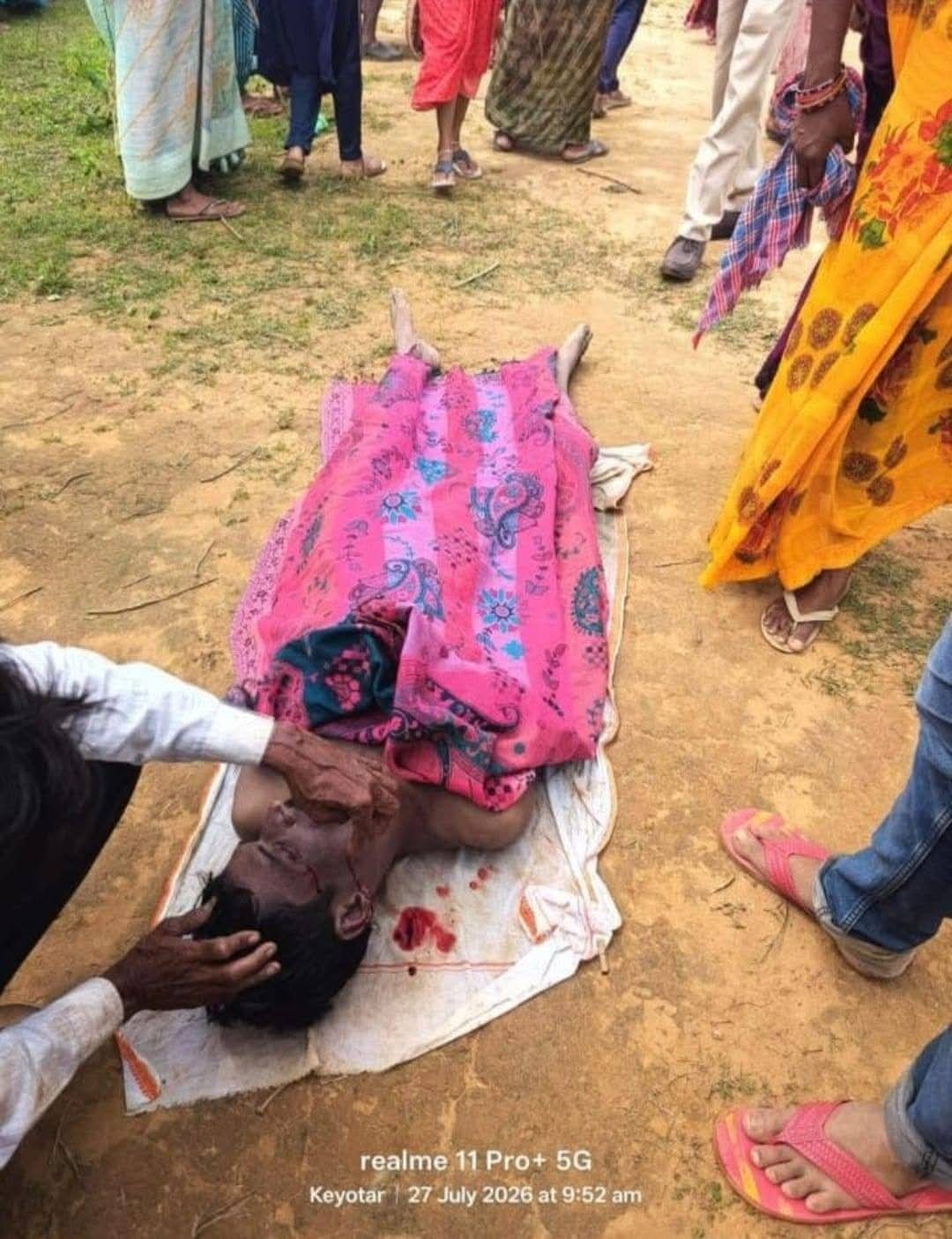 Police and local residents conduct a search operation at Ram Ghat on the Son River in Anuppur after a Model School teacher was found dead in a suspected snake attack and drowning incident