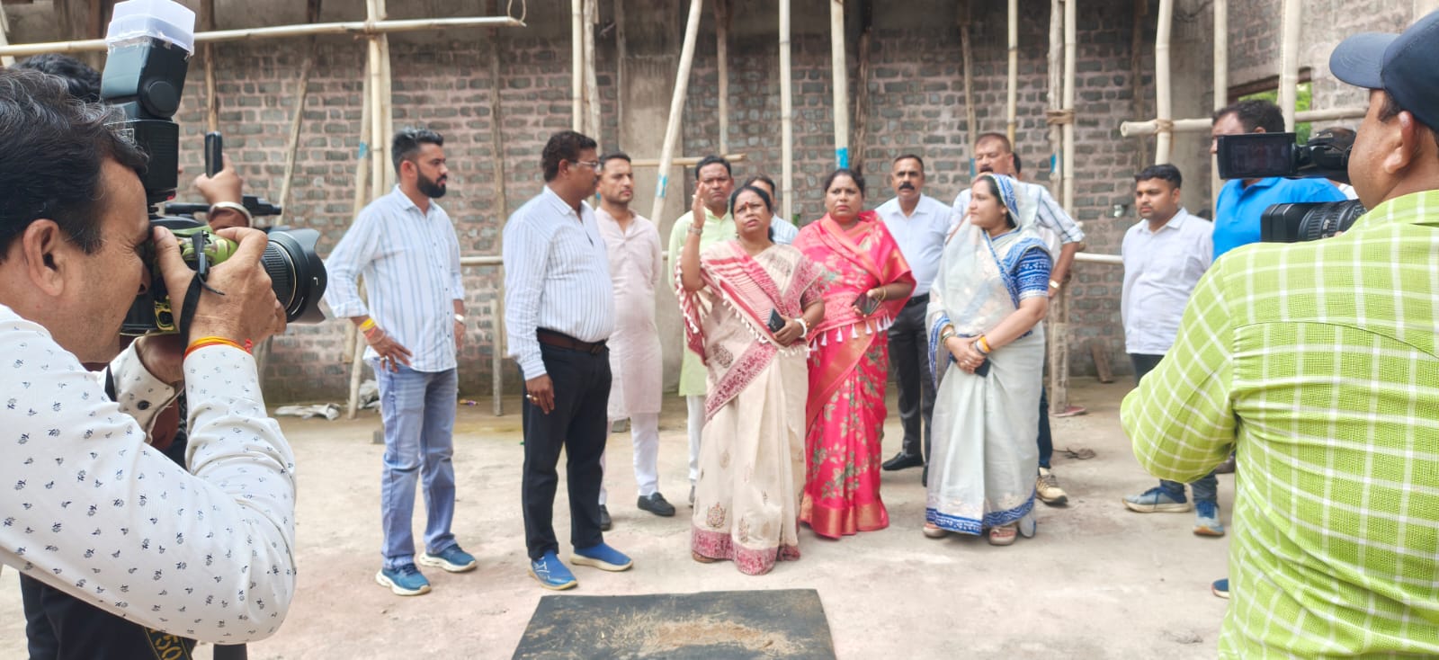 Bhopal Mayor Malti Rai inspects the under-construction sports complex at the New Higher Secondary School campus, reviewing the progress of the badminton court and other sports infrastructure with municipal officials