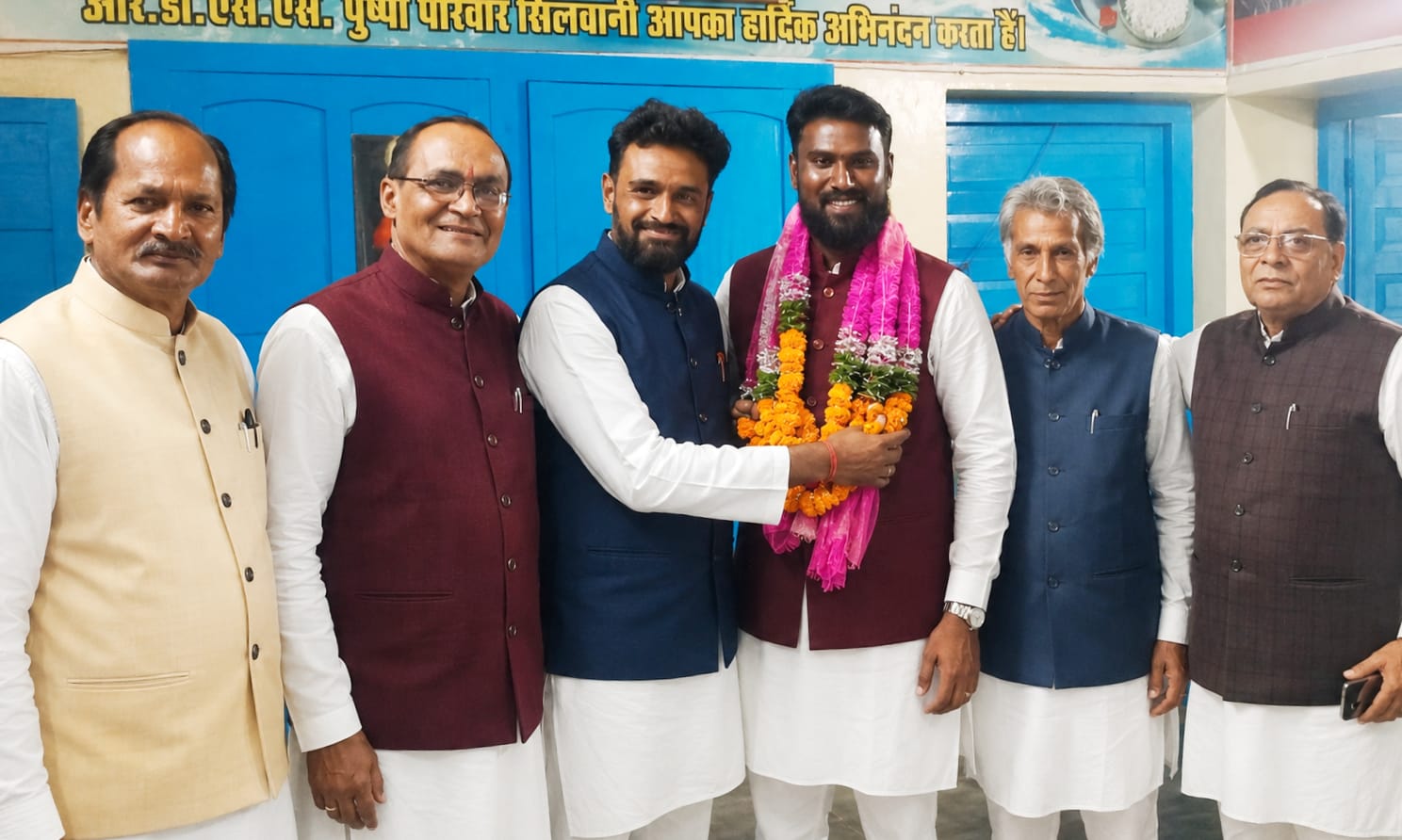 Regional Development Council members felicitating newly appointed RDSS Society Secretary Father Pijo during a welcome ceremony in Silwani, Raisen district