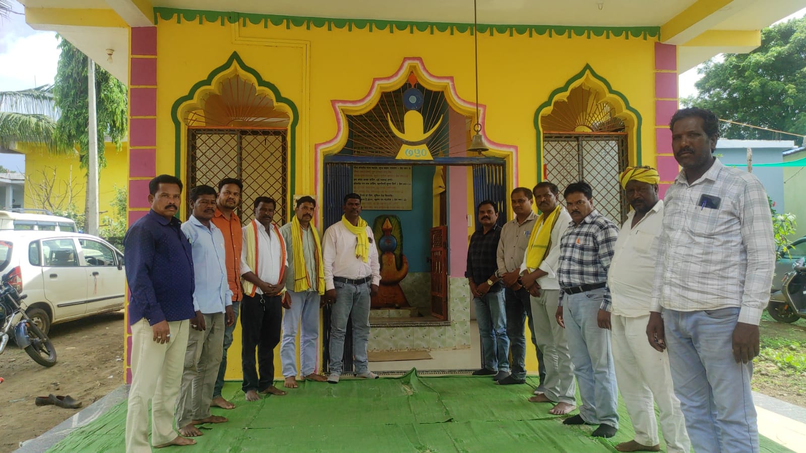Tribal community leaders and organisers hold a planning meeting at Pada Pen Thana in Hidli village to finalise preparations for the World Tribal Day celebrations, including a grand procession and the main event at Aathner Police Ground on August 9