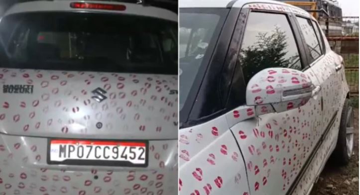 Gwalior Viral Car: 3400 लिपस्टिक ‘KISS’ से सजी कार की Reel पड़ी भारी, पुलिस ने काटा 5500 रुपये का चालान