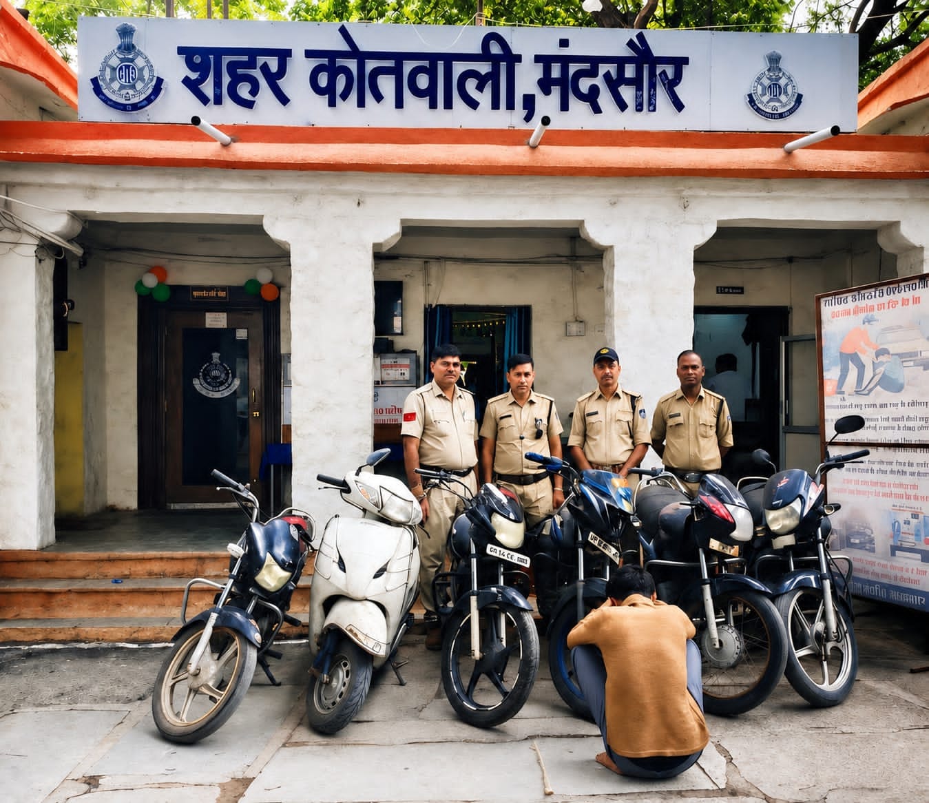 Mandsaur : विनायक चिकित्सालय के सामने से चोरी बाइक सहित 6 मोटरसाइकिल बरामद, 19 वर्षीय आरोपी पुलिस के हत्थे चढ़ा