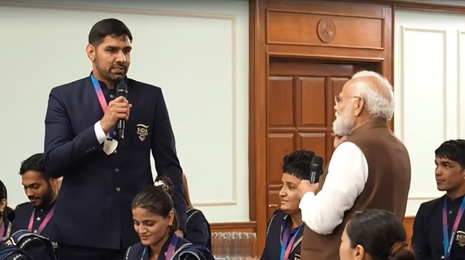 Prime Minister Narendra Modi meets Commonwealth Games 2026 silver medalist boxer Narender Berwal, who shares a memorable story from his 2015 fight against a Pakistani boxer