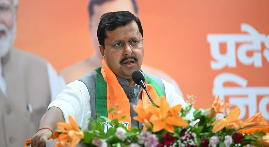 BJP National President Nitin Nabin reacts to the 2026 assembly bypoll results after the party's defeats in Bankipur and Datia and victory in Gujarat's Manjalpur constituency
