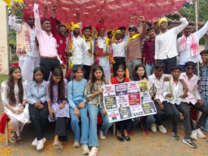 JAYS tribal youth leaders and community members participate in a grand vehicle rally and public meeting in Maheshwar on World Tribal Day 2026