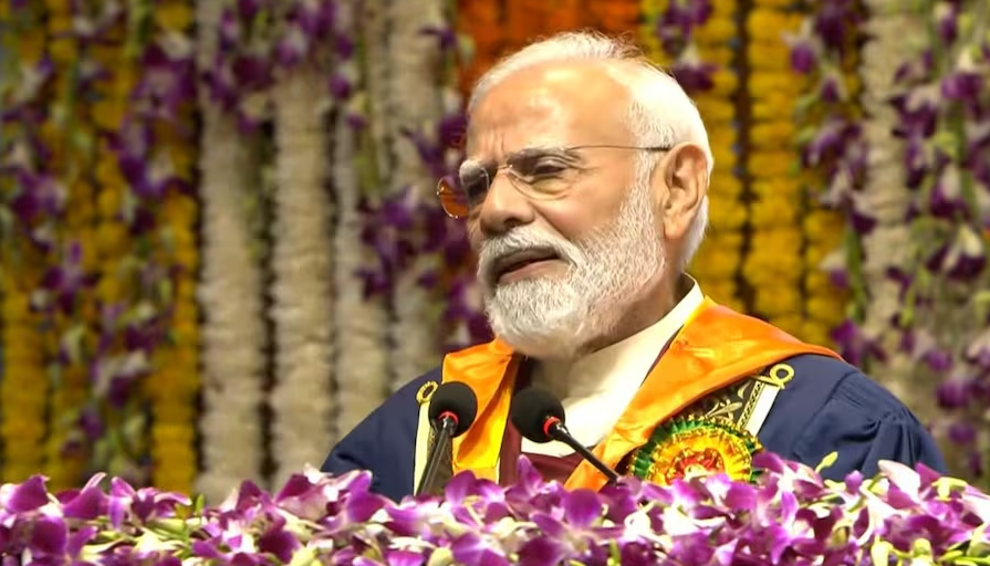 Prime Minister Narendra Modi addressing students at the 57th IIT convocation, highlighting the importance of continuous learning, technology and innovation for the future
