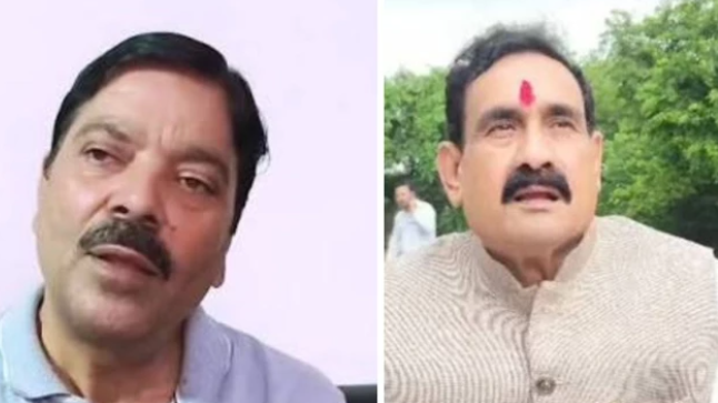 Former Datia MLA Awadhesh Nayak addressing the media after the BJP dissolved the Datia district executive following the bypoll defeat, while criticizing former Home Minister Dr. Narottam Mishra