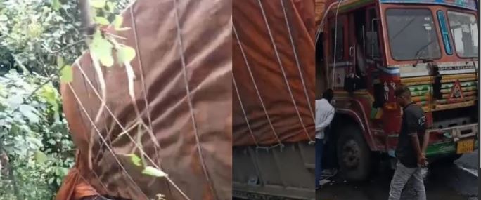 Bhopal के बाणगंगा चौराहे पर बड़ा हादसा टला, ब्रेक फेल होने से 16 चक्के का ट्रक पीछे लुढ़का