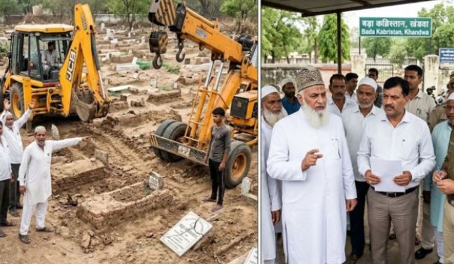 कब्रों के ऊपर से गुजारी गई क्रेन और JCB? खंडवा के बड़ा कब्रिस्तान में विवाद, कमेटी भंग